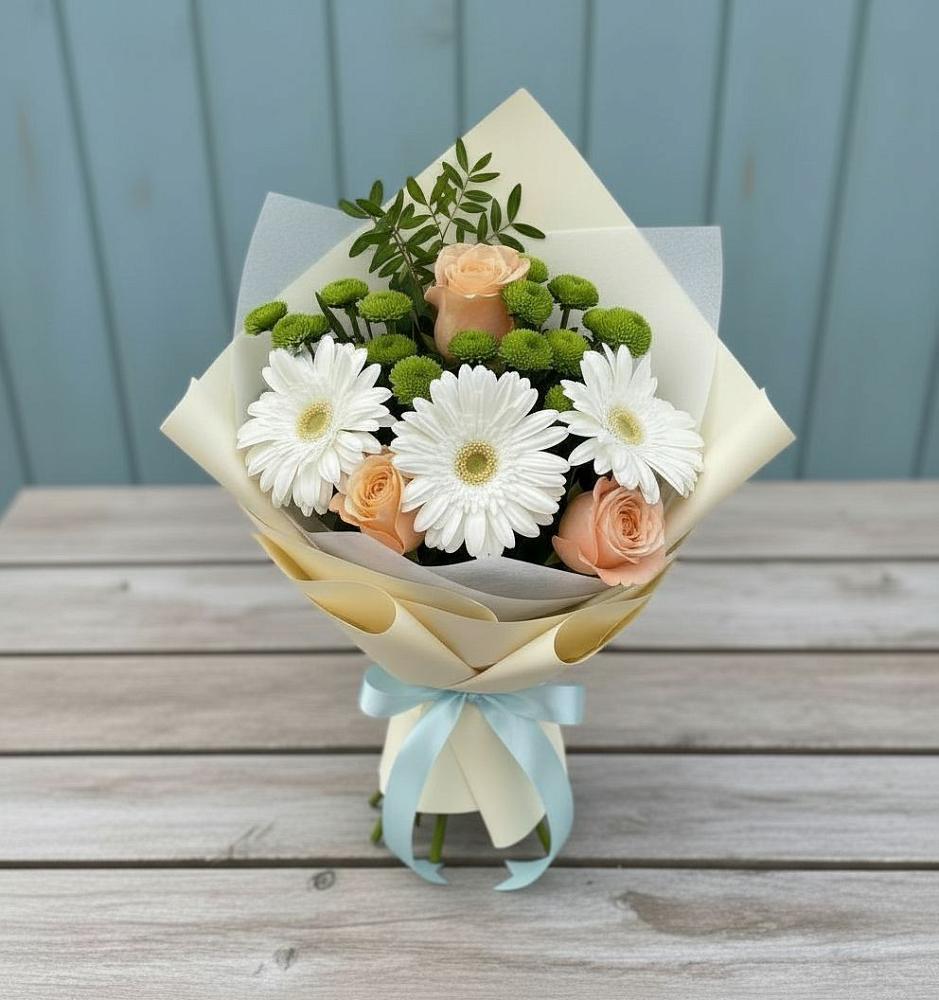 Букет цветов из: Герберы, Розы и Хризантемы в Гергебиле