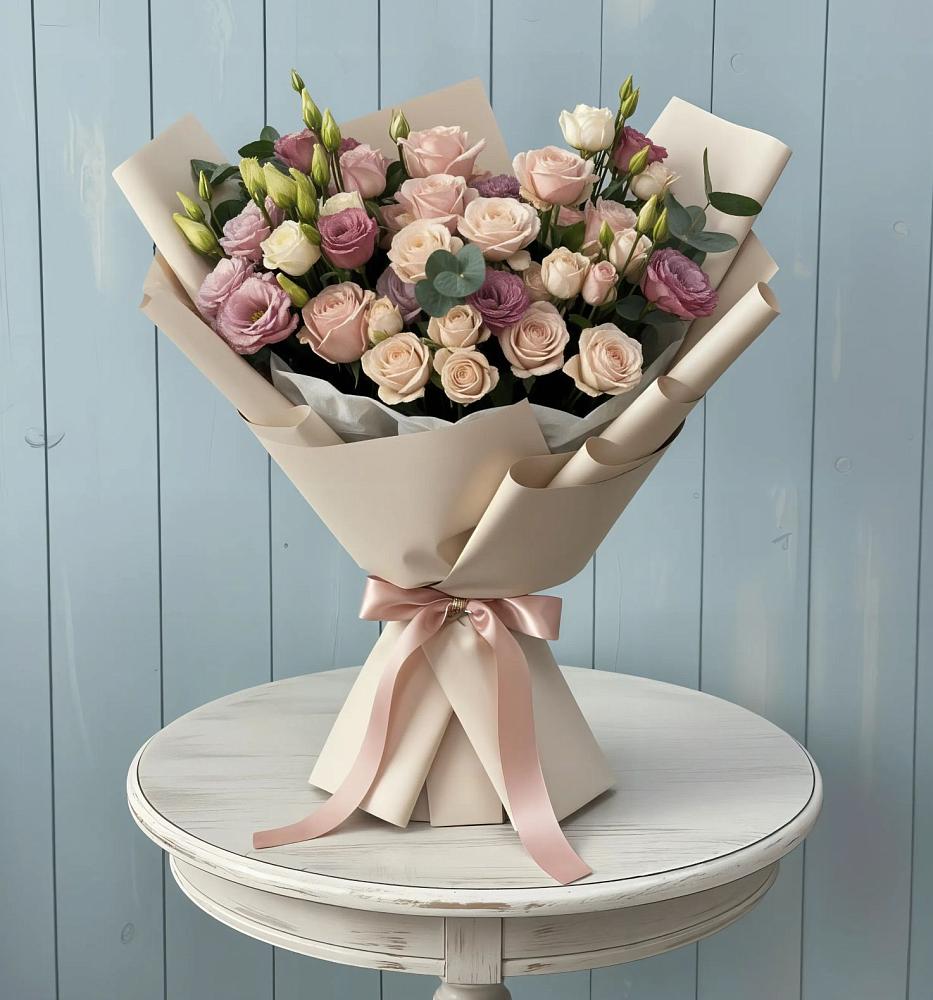 Букет цветов из: Розы и Лизиантусы в Гергебиле