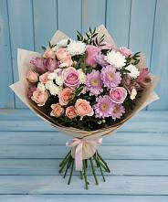 Букет цветов из:  Хризантемы, Розы и Альстромерии в Гергебиле