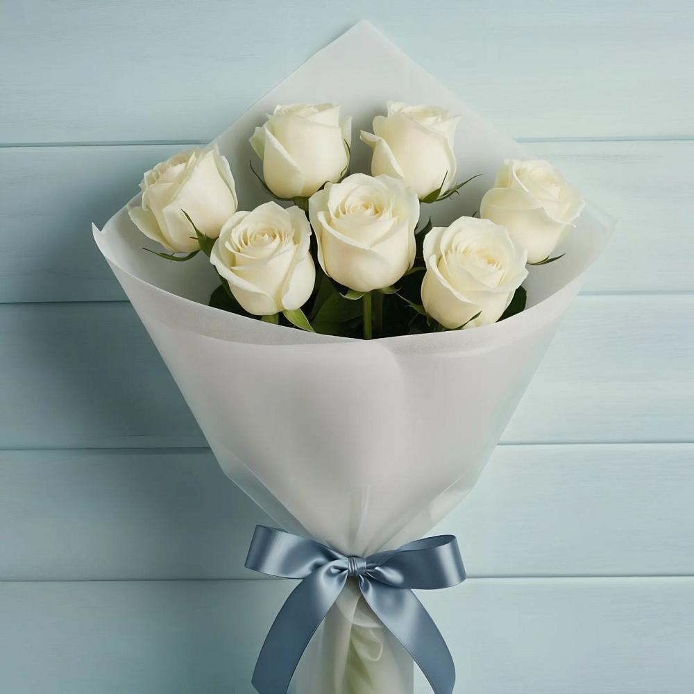 Букет 7 Белых роз Эдлесс Лав в Гергебиле